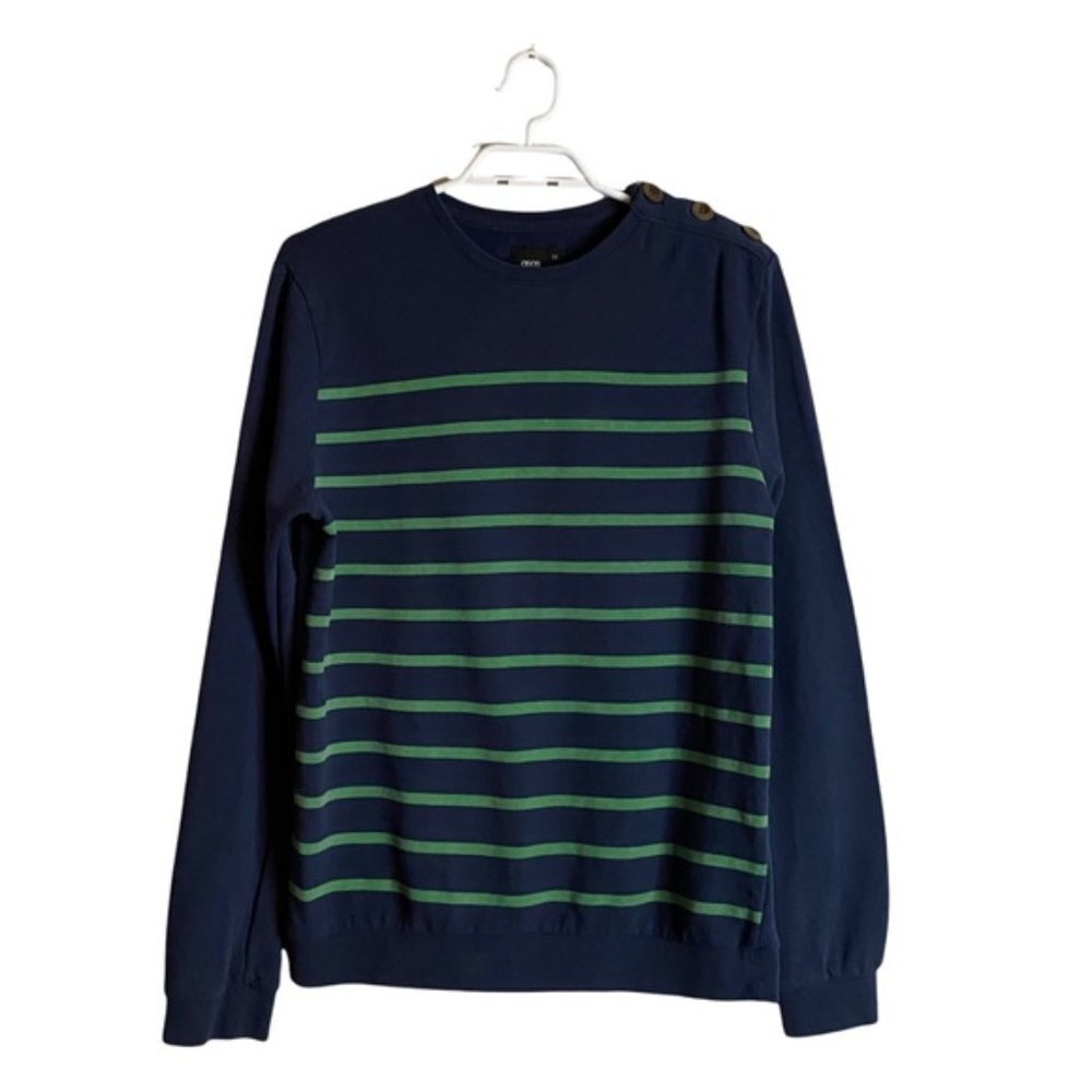 Asos Men's Blue and Green Striped Crewneck Sweater